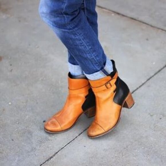 Samantha Pleet Wolverine x Anthropologie Two Tone/Colorblock Leather Boots - Picture 1 of 10